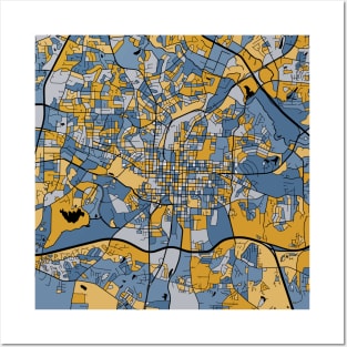 Raleigh Map Pattern in Blue & Gold Posters and Art